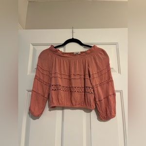 American Eagle Pink Off the Shoulder Long Sleeve Cropped Blouse Size XS